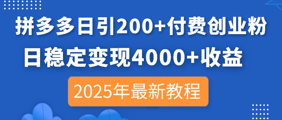 （14217期）拼多多日引200+付费创业粉，日稳定变现4000+收益，2025年最新教程-OPC项目驿站 