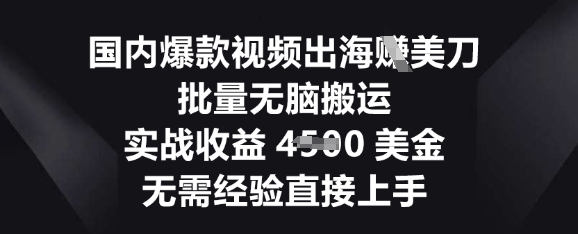 国内爆款视频出海挣美刀,批量无脑搬运,实战收益4.5k,无需经验直接上手-OPC项目驿站