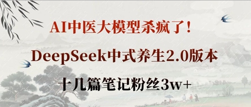 AI中医大模型杀疯了!DeepSeek中式养生2.0版本,十几篇笔记粉丝3w+-OPC项目驿站