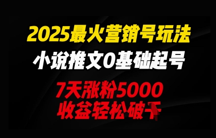2025最火营销号玩法:小说推文0基础起号,7天涨粉5000,收益轻松破k-OPC项目驿站